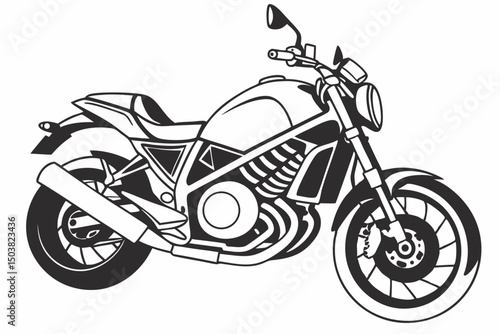 Motorcycle Art Bold Black White Vector Illustration of Custom Bike Cruiser Ride Chopper Vehicle Graphic Design