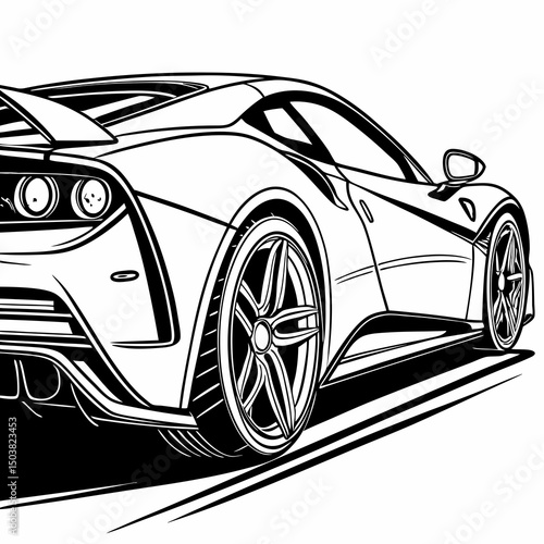 Sleek Lines Modern Supercar Illustration in Black and White Luxury Vehicle Design Automotive Art Sports Car Speed Line