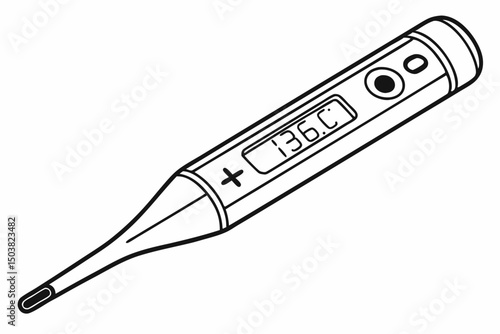 Thermometer Vector Illustration Medical Outline Health Diagnosis and Fever Check Clinical Equipment Line Art Temperature
