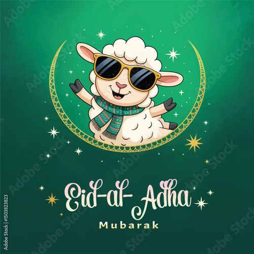 Sunglasses-wearing sheep wishes a Mubarak Eid al-Adha