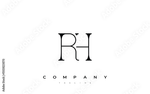 RH Typography Logo Design. Stylish monogram design depiction featuring the letters R and H combined in an artistic signature style, delivering a unique and creative visual representation.