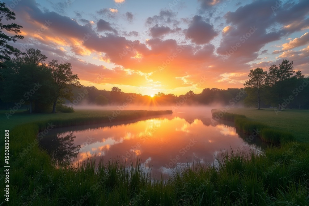 Fototapeta premium Serene Lake Landscape During Sunset