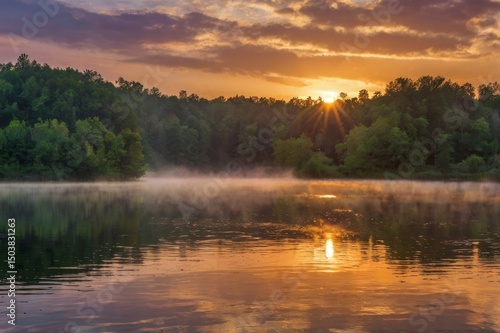 Serene Lake Landscape During Sunset