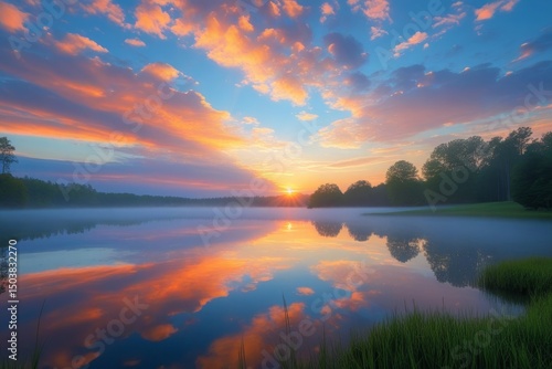 Serene Lake Landscape During Sunset