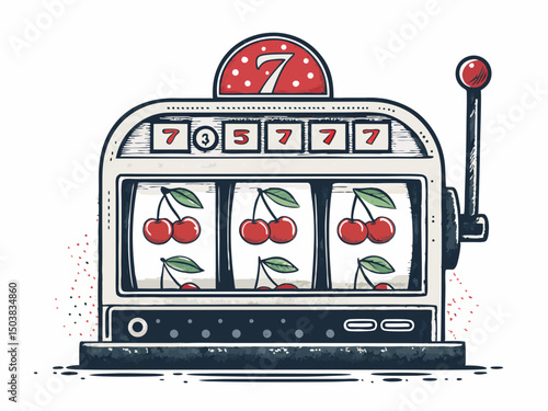 Design a vector illustration of a classic slot machine with bold, black strokes.  The style should be clean and retro.