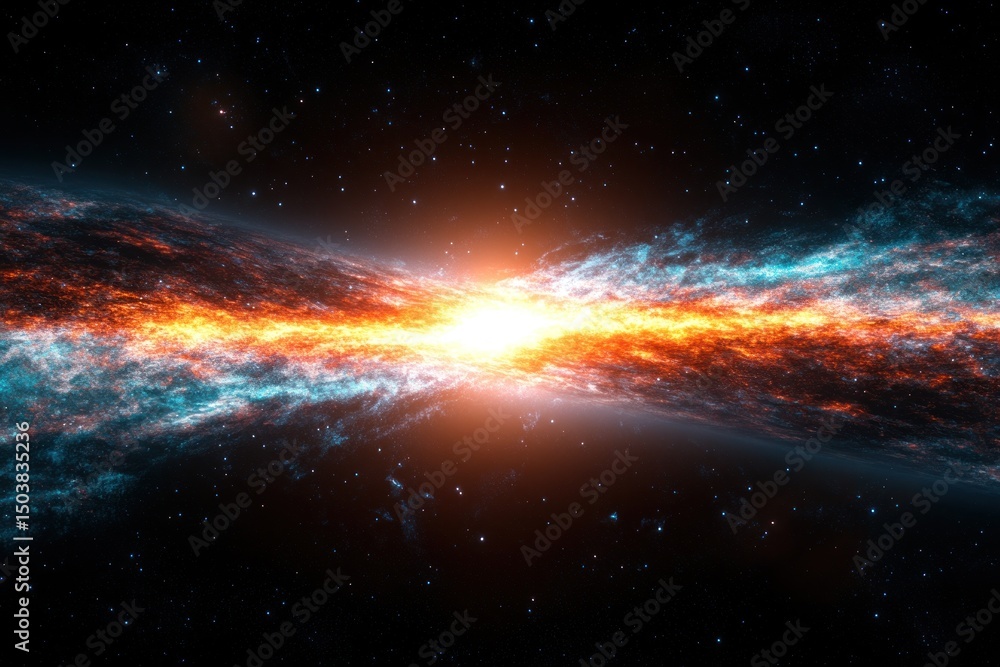 Fototapeta premium Dynamic Orange And Blue Nebulae Converging In Dark Space