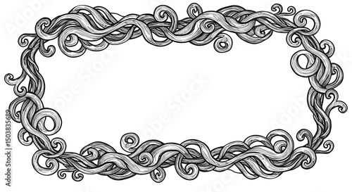 Ornate Rectangular Frame of Intertwined Stylized Flowing Strands with Curled Ends