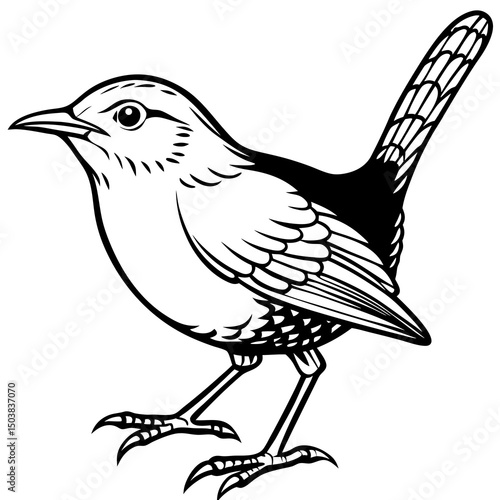 Black and white wren bird illustration
