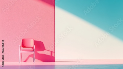 Vibrant minimalist chair against colorful walls in contemporary setting