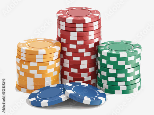 Create a vector illustration of bold-stroked, stacked poker chips in a 'C' shape.  Include realistic shadows and highlights.