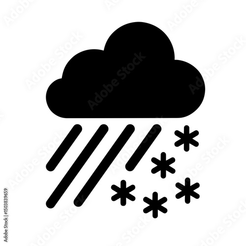 Mixed rain and snow icon in black silhouette style