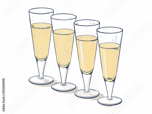 Create a vector illustration of bold-stroked shot glasses precisely lined up, showcasing a clean, minimalist design.  Focus on strong lines and impactful visuals.