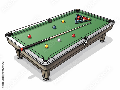Create a vibrant vector illustration of a snooker table with bold, colored strokes.  Emphasis on clean lines and strong visual impact.