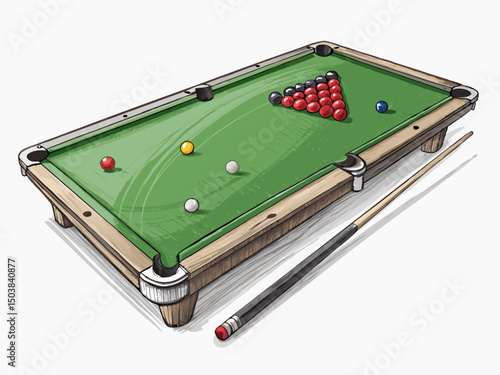 Create a vector illustration of a bold-stroke snooker table with vibrant, realistic color.  Include all features.