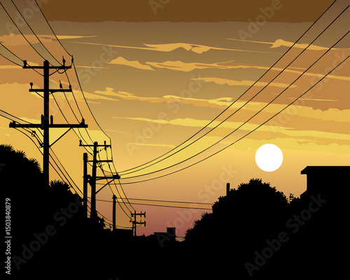 power lines at sunset