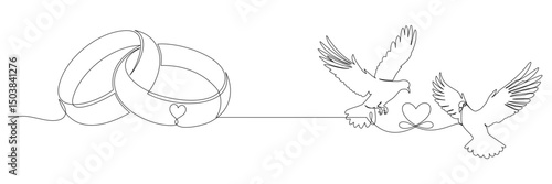 continuous line of doves and wedding rings 7