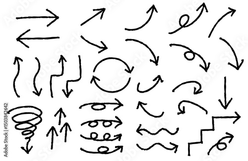 手書きの矢印のイラストセット　ベクター黒