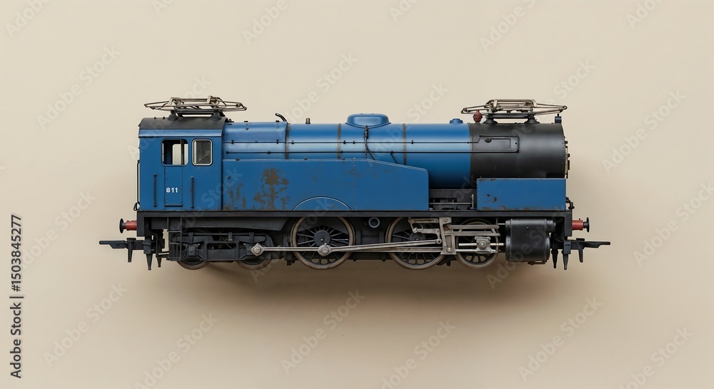 Fototapeta premium Enchanted Blue Miniature Train A Detailed Look at a Classic Model Locomotive