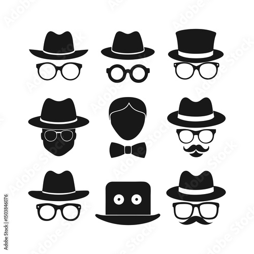 Anonymous Figure Icons with Hats and Glasses