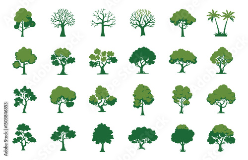 Tree silhouette vector set for forest, park, and environment themes


