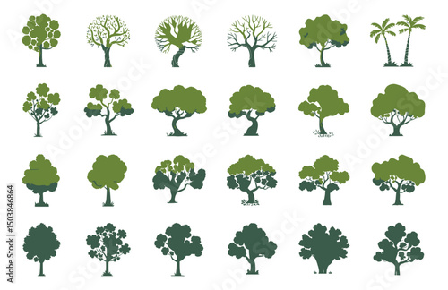 Tree silhouette vector set for forest, park, and environment themes

