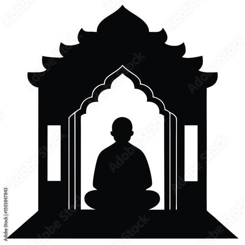 a peaceful silhouette of a monk in meditation at t