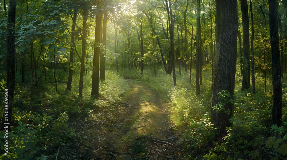 Fototapeta premium Tranquil Forest Trail Surrounded by Lush Greenery