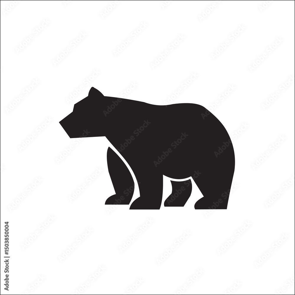 Fototapeta premium Vector illustration of big walking black bear. Monochrome art isolated on white background.