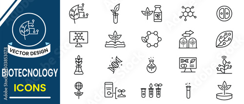 Biotechnology line icon vector set. Minimal icon of biotechnology such as innovation, science, laboratory, bioengineering,  DNA, research and organism scientist. Vector illustration.