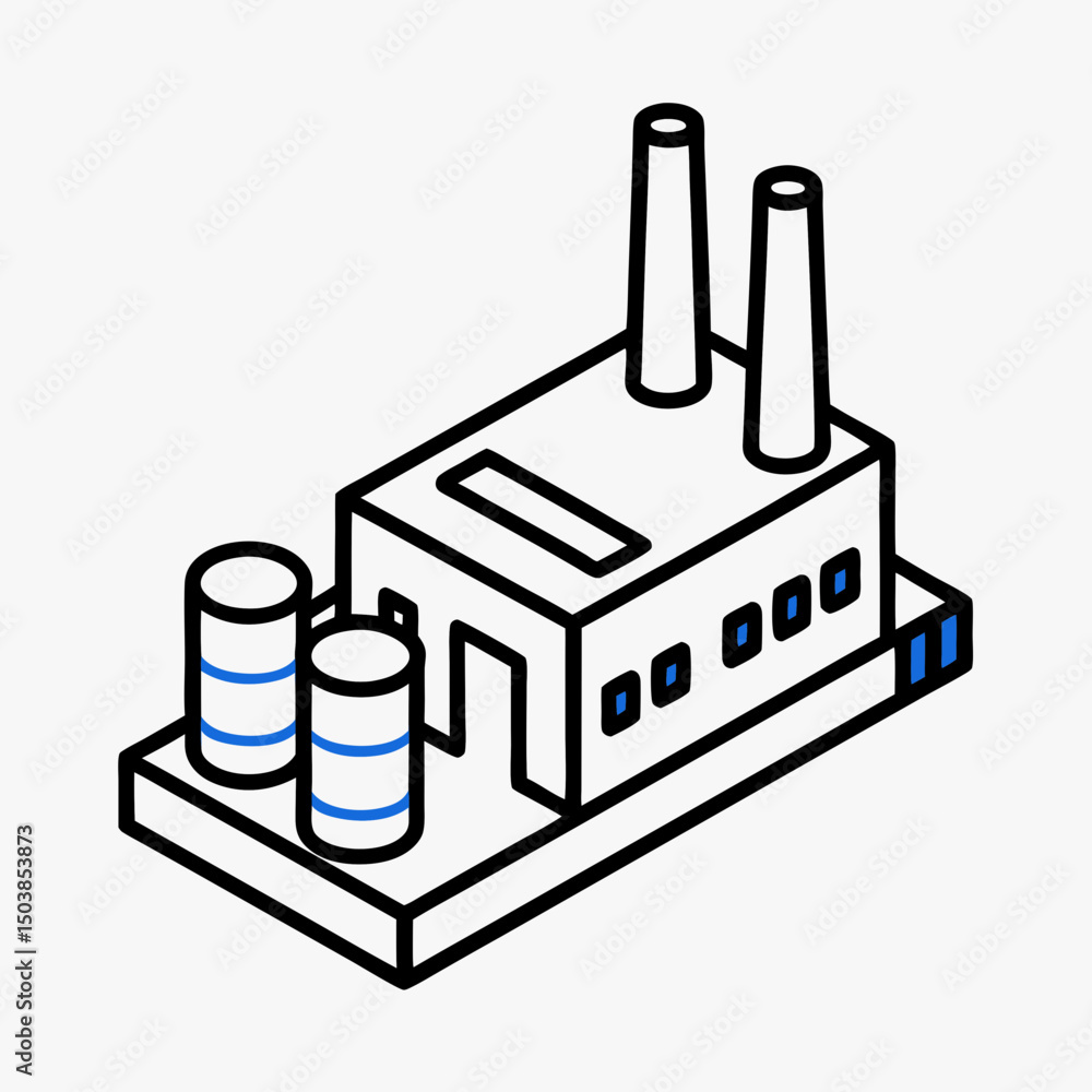 Isometric factory illustration with smokestacks and storage tanks Isometric factory illustration with smokestacks and storage tanks