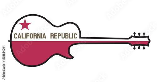 Guitar Outline With California State Flag Icons