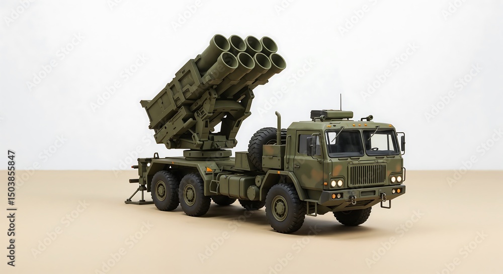 Obraz premium Detailed Miniatur Model of a Military Multiple Launch Rocket System