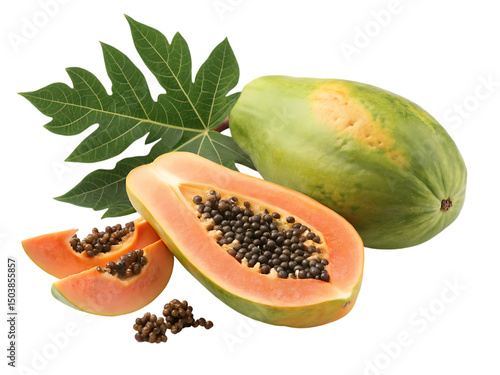 Wallpaper Mural Fresh papaya fruit with leaf isolated on transparent background Torontodigital.ca
