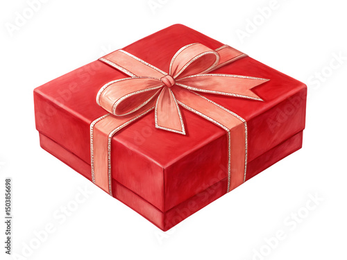 Red gift box with pink ribbon isolated on transparent background