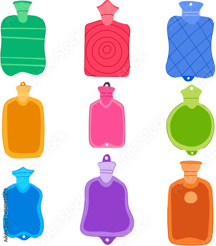 bottle pain relief set cartoon vector illustration