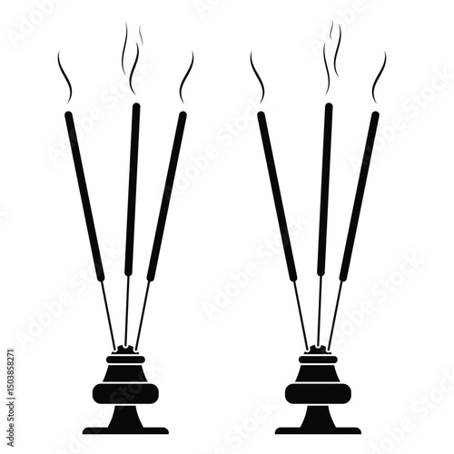 Silhouette of Incense sticks symbol and sign with smoke fragrance. Incense sticks icon, vector in a vase. Vector illustration.
