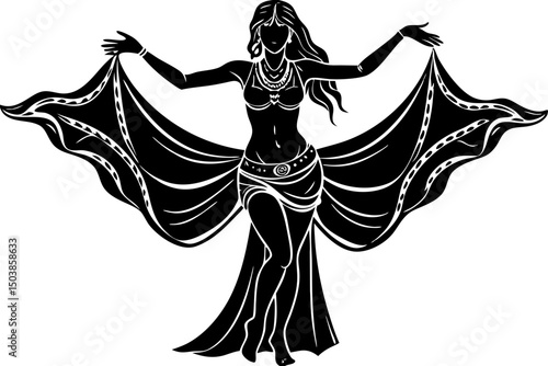 Elegant Belly Dancer Silhouette Illustration, belly, dancer, silhouette, dance, elegant, expressive, graceful, powerful, spirit, visual, passion, soul, feeling, aesthetic, performance, pose, picture