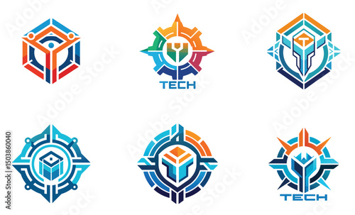 Tech Logo Designs Colorful Geometric Abstract Symbols,