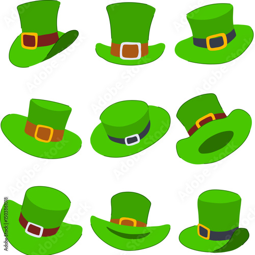 green hat patrick set cartoon vector illustration
