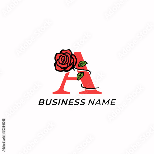 design logo creative letter A and flower rose