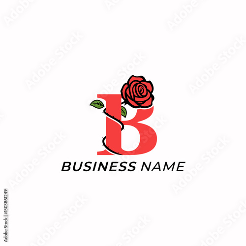 design logo combine letter B and rose flower