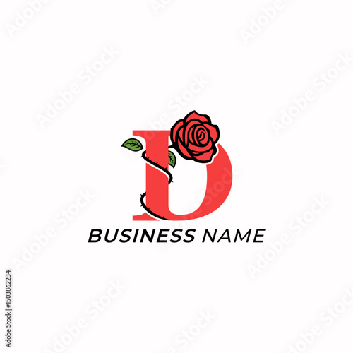 design logo creative letter D and rose flower