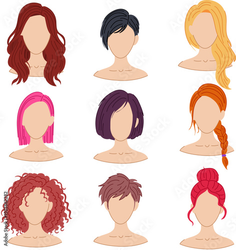 hairstyles for women set cartoon vector illustration