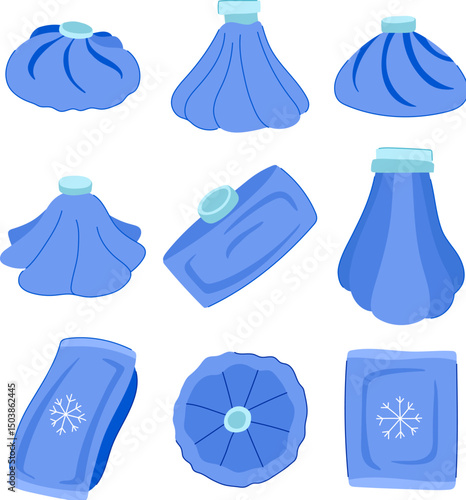 ice pack for injuries set cartoon vector illustration