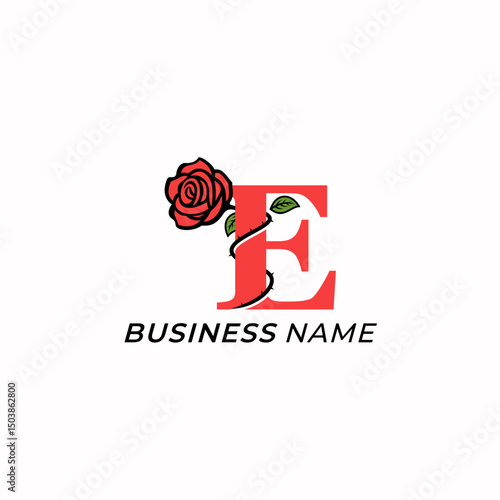 logo design creative letter E and rose flower