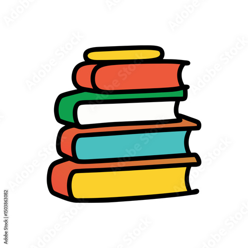 Cartoon Stack of Books Doodle Art