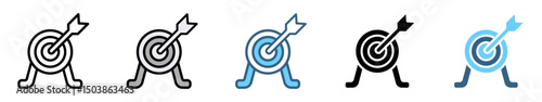 PERSEVERANCE icon with multiple style of goal, focused, confidence, commitment, purposefulness, diligence, dedication, achievement, patience and success
