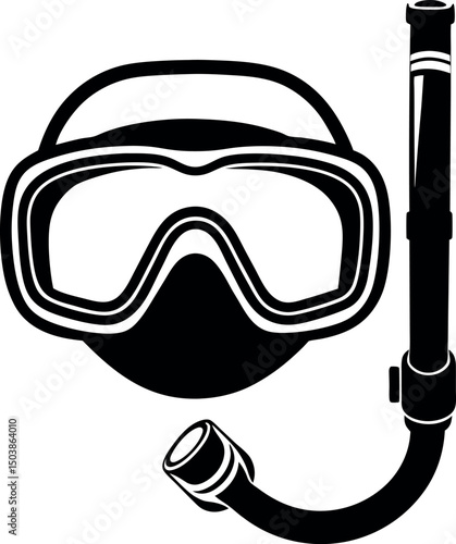 Black and white illustration of a scuba mask and snorkel set vector 
