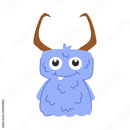 fiend monster with horns cartoon vector illustration