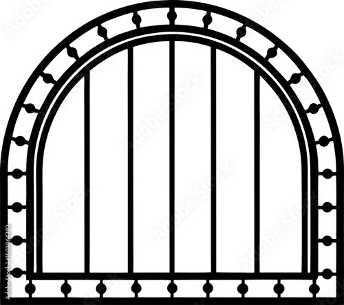 Stylized Archway Gate with Decorative Elements in Black and White Design  